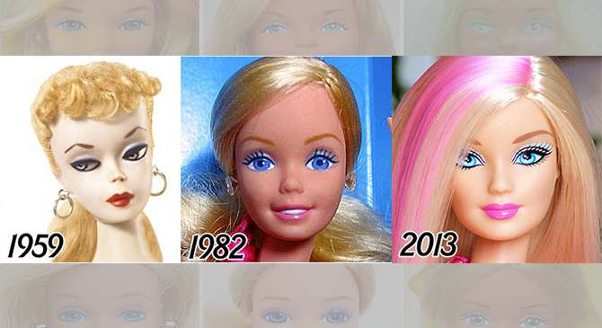 Эволюция лица Барби с 1959 года